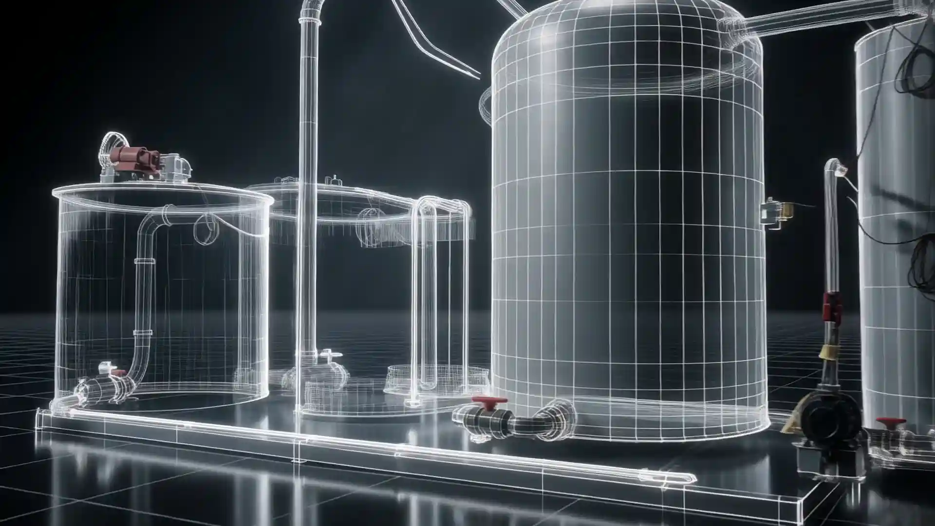 Wireframe render of the chemical treatment tanks used in recovery